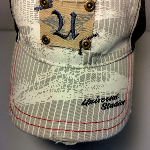 Universal Studios Cap Hat Gray Stripe Mesh Snap Back Florida Park Distressed - Picture 5 of 16